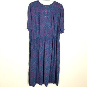 VTG WP by Gemini Floral Paisley Midi Dress Sz 24 Blue Cottagecore Boho